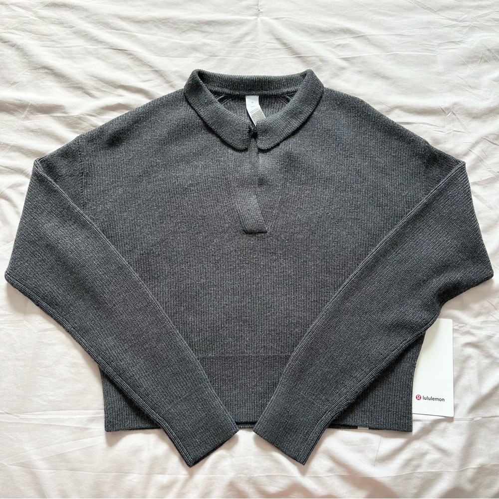 lululemon athletica Charcoal Gray Cropped Polo Sweater